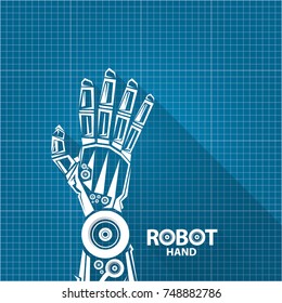 vector robotic arm symbol on blueprint paper background. robot hand. technology background design template. 