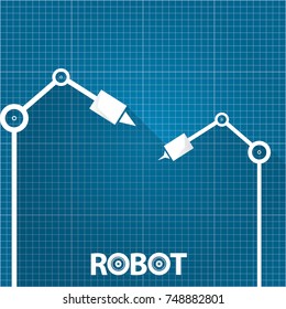 vector robotic arm symbol on blueprint paper background. robot hand. technology background design template. 