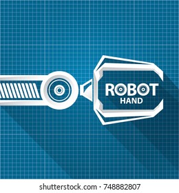 vector robotic arm symbol on blueprint paper background. robot hand. technology background design template. 