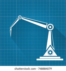 vector robotic arm symbol on blueprint paper background. robot hand. technology background design template. 