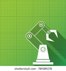 vector robotic arm symbol on green blueprint paper background. robot hand. technology background design template.