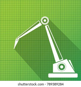 vector robotic arm symbol on green blueprint paper background. robot hand. technology background design template.