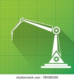 vector robotic arm symbol on green blueprint paper background. robot hand. technology background design template.