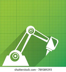 vector robotic arm symbol on green blueprint paper background. robot hand. technology background design template.