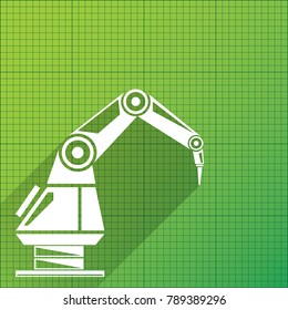vector robotic arm symbol on green blueprint paper background. robot hand. technology background design template.