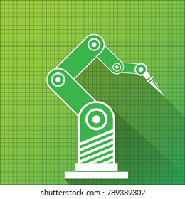 vector robotic arm symbol on green blueprint paper background. robot hand. technology background design template.