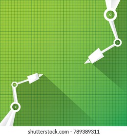 vector robotic arm symbol on green blueprint paper background. robot hand. technology background design template.