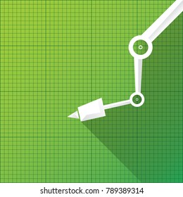 vector robotic arm symbol on green blueprint paper background. robot hand. technology background design template.