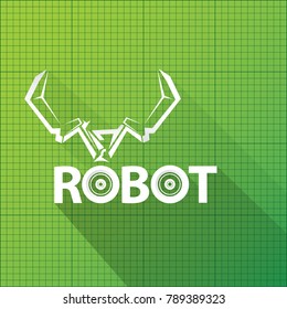 vector robotic arm symbol on green blueprint paper background. robot hand. technology background design template.