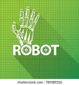 vector robotic arm symbol on green blueprint paper background. robot hand. technology background design template.