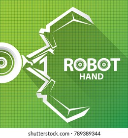 vector robotic arm symbol on green blueprint paper background. robot hand. technology background design template.