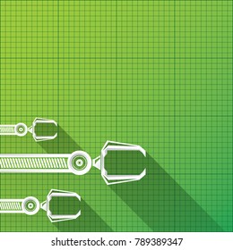 vector robotic arm symbol on green blueprint paper background. robot hand. technology background design template.