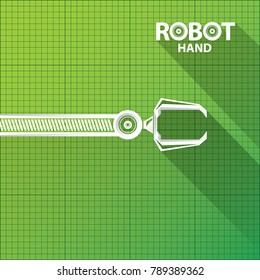 vector robotic arm symbol on green blueprint paper background. robot hand. technology background design template.