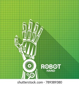 vector robotic arm symbol on green blueprint paper background. robot hand. technology background design template.