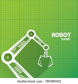 vector robotic arm symbol on green blueprint paper background. robot hand. technology background design template.