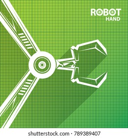 vector robotic arm symbol on green blueprint paper background. robot hand. technology background design template.