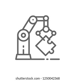 Vector robotic hand manipulator, industrial mechanical arm line icon. Symbol and sign illustration design. Isolated on white background