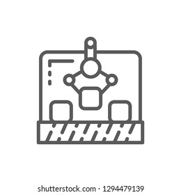 Vector robotic manipulator on conveyor, production line icon. Symbol and sign illustration design. Isolated on white background