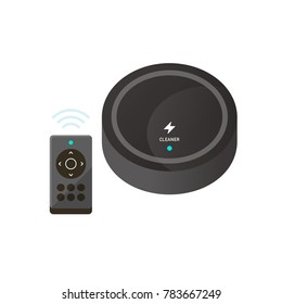 vector robotic vacuum cleaner, remote control / smart cleaning technology / flat, isolated, circle, sign and icon template