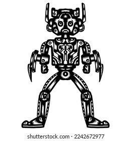 Vector robots in cartoon style. Isolated vector robots in transparent background