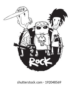 vector rock band. cartoon rock band. rock sign