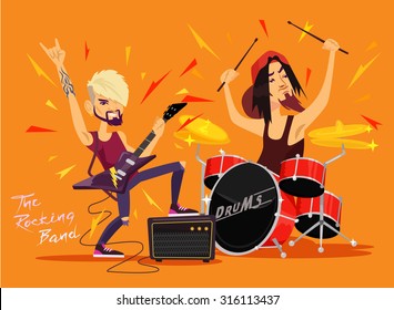 Vector rock band flat illustration
