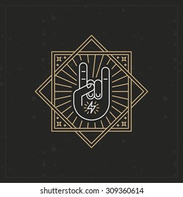 Vector rock concept in trendy lnear style - hand on abstract geometrical background