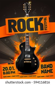 Vektorrock-Festivalflyer-Design-Vorlage mit Gitarre