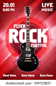 vector rock festival flyer design template with guitar