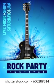 vector rock festival flyer design template with guitar