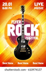 Vektorrock-Festivalflyer-Design-Vorlage mit Gitarre