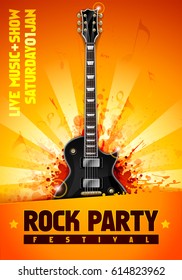 vector rock festival flyer design template with guitar