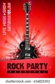 vector rock festival flyer design template with guitar