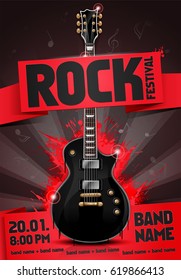 vector rock festival flyer design template with guitar