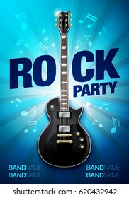 vector rock festival flyer design template with guitar