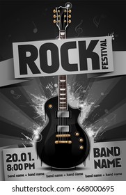 vector rock festival flyer design template with guitar