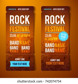 vector rock festival ticket design template with grunge effects