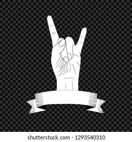 Vector Rock Hand Typographic Element, Vintage Hand Drawn Banner, Music Festival, Icon Isolated on Dark Transparent Background.