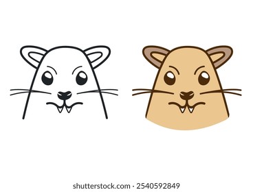 Vector rock hyrax, dassie, face animal illustration in flat outline style, mascot design. Illustration for kids, zoology, coloring page 