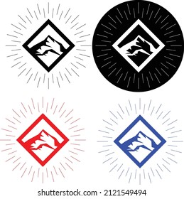 Vector rock mountain icon. four-tone version on black and white background