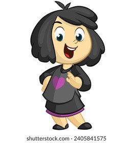 Vector rock music, culture. Heavy metal, punk rock style clothing, haircut young girl showing rock. Isolated illustration white background.