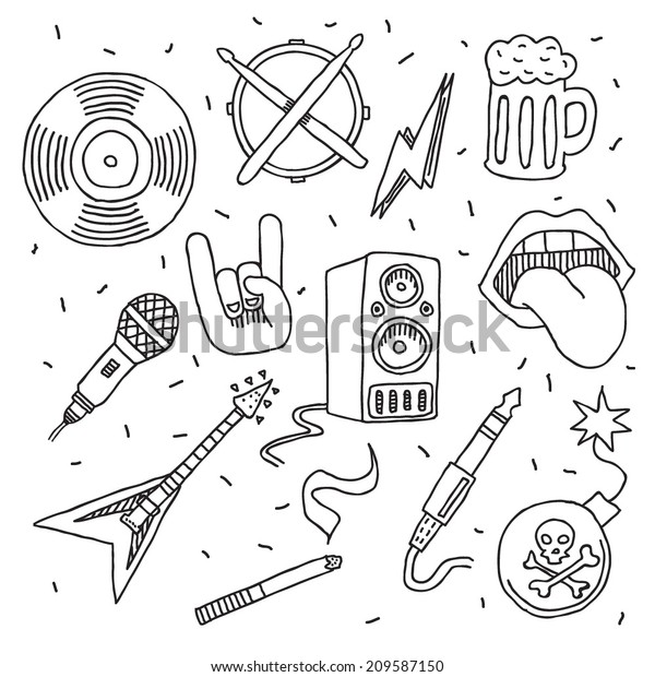 Vector\
rock music icons set isolated on white\
background