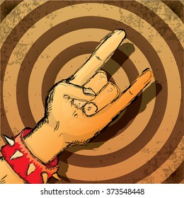vector rock n roll music background. rock n roll icon. vector  Rock concert poster design template. rock hand gesture on grunge background