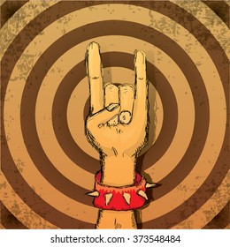 vector rock n roll music background. rock n roll icon. vector  Rock concert poster design template. rock hand gesture on grunge background