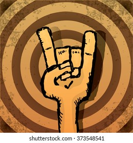 vector rock n roll music background. rock n roll icon. vector  Rock concert poster design template. rock hand gesture on grunge background