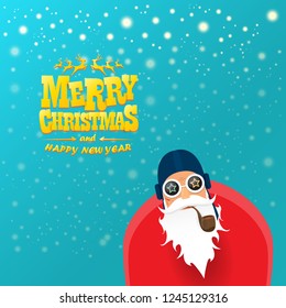 vector rock n roll santa claus with smoking pipe, santa beard and funky santa hat. Christmas hipster poster for party or greeting card. vector bad santa xmas poster background