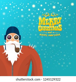 vector rock n roll santa claus with smoking pipe, santa beard and funky santa hat. Christmas hipster poster for party or greeting card. vector bad santa xmas poster background