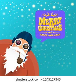 vector rock n roll santa claus with smoking pipe, santa beard and funky santa hat. Christmas hipster poster for party or greeting card. vector bad santa xmas poster background