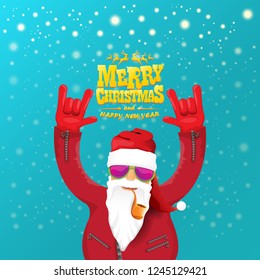 vector rock n roll santa claus with smoking pipe, santa beard and funky santa hat. Christmas hipster poster for party or greeting card. vector bad santa xmas poster background