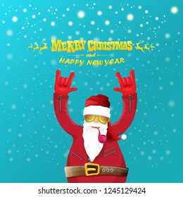 vector rock n roll santa claus with smoking pipe, santa beard and funky santa hat. Christmas hipster poster for party or greeting card. vector bad santa xmas poster background